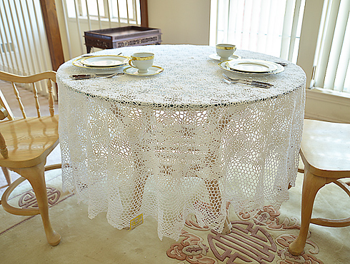 Crochet Tablecloth 90" x 90" Round. Crochet White